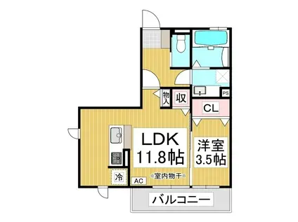 ライフコア吉田小町(1LDK/3階)の間取り写真