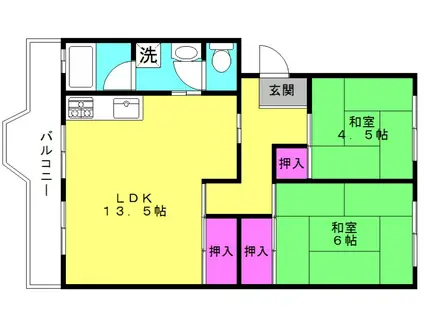 ローレルハイツ加古川六号棟(3LDK/2階)の間取り写真