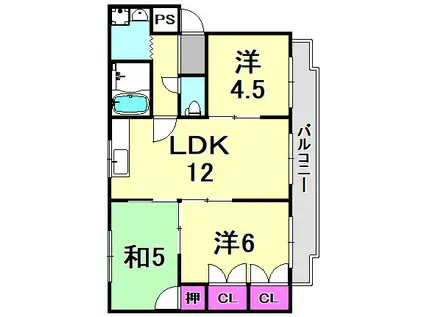 シェリール北園田(3LDK/4階)の間取り写真