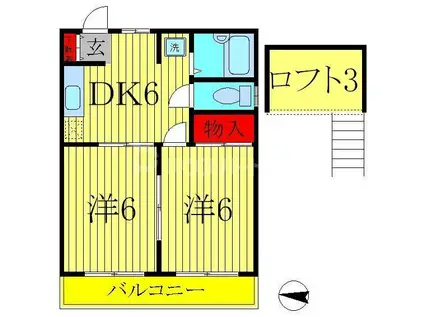 コーポ江戸川台(2DK/2階)の間取り写真
