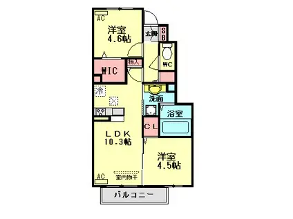コスモ木屋瀬 A棟(2LDK/1階)の間取り写真
