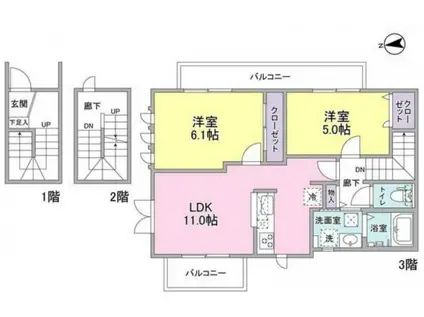 HALCYON PLACE E棟(2LDK/3階)の間取り写真