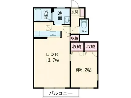 カーサ・アトリオD(1LDK/1階)の間取り写真