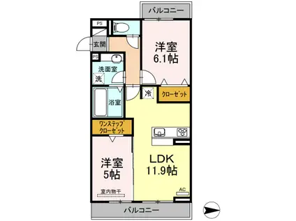 ディーグレイス A棟(2LDK/3階)の間取り写真