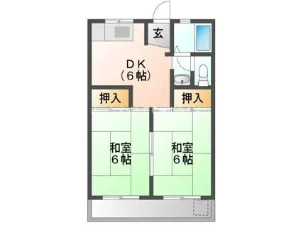小松ドミール A棟(2DK/2階)の間取り写真