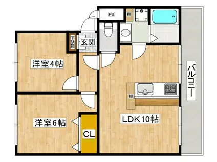 仁川リバーサイドハイツ A棟(2LDK/2階)の間取り写真