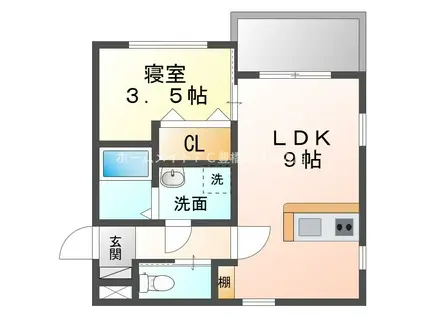 朝風のノーブル(1LDK/1階)の間取り写真