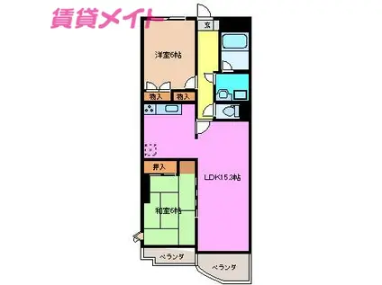 シャトーカワイ(2LDK/4階)の間取り写真