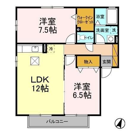 ベルテ藤原(2LDK/2階)の間取り写真