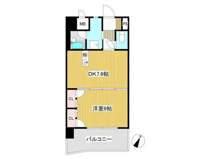 ライオンズマンション六ッ門第2(1DK/4階)の間取り写真