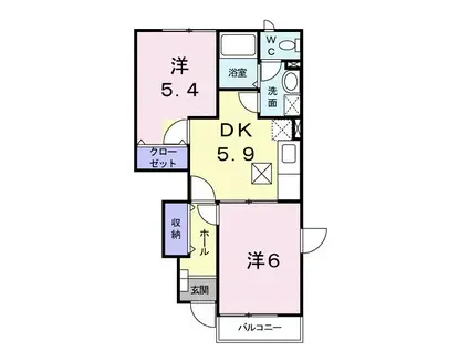 ブルージュ・メゾンB(2DK/1階)の間取り写真