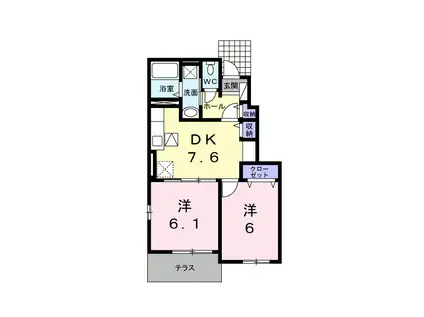 エスポワール・ジェルメ V(2DK/1階)の間取り写真