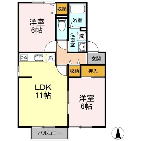 セジュールピース(2LDK/1階)の間取り写真