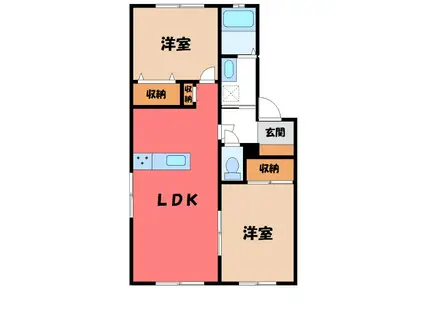 シャトルB(2LDK/1階)の間取り写真