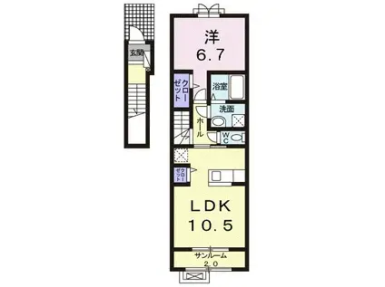 シャインパーク(1LDK/2階)の間取り写真