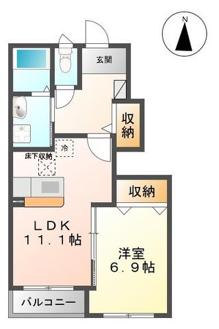 サンセットヒル東郷C棟(1LDK/1階)の間取り写真