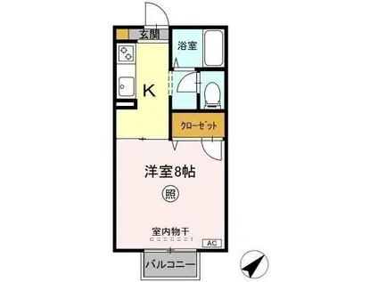 カーサ・デ・三の丸 B棟(1K/1階)の間取り写真