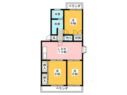 クレール松岡(3LDK/1階)の間取り写真