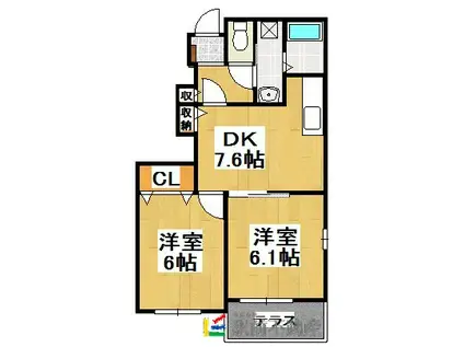 クローバー・II(2DK/1階)の間取り写真