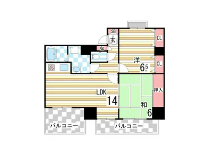 パルシオ三宮フラワーロード(2LDK/11階)の間取り写真