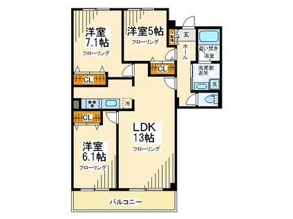 アーバンフラッツつつじヶ丘(3LDK/3階)の間取り写真