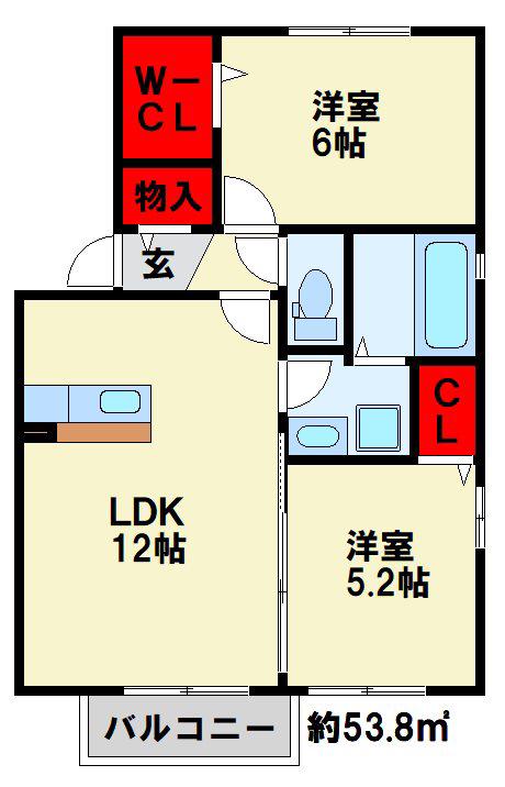 ウィングランデMII B棟(2LDK/1階)の間取り写真