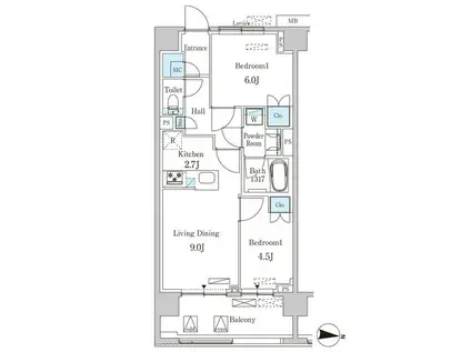 オアーゼ池上テラス(2LDK/5階)の間取り写真