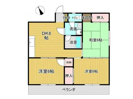 七福ビル 大橋町(3DK/4階)の間取り写真
