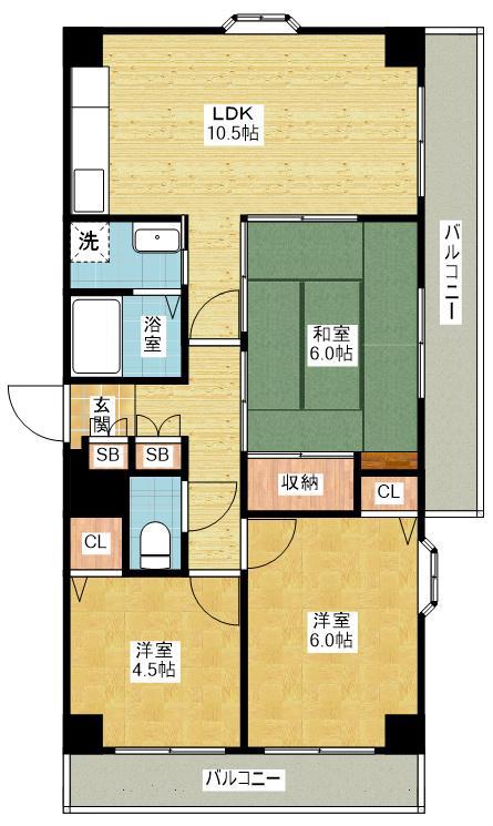 デュエットかもしか(3LDK/2階)の間取り写真