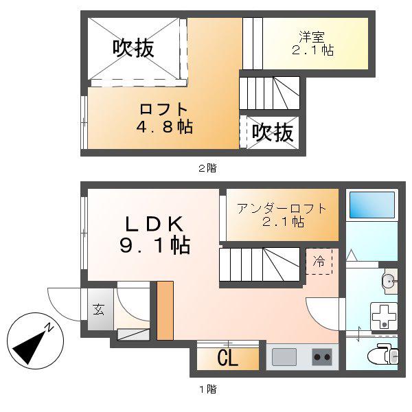 RAFFINE賑町(1LDK/1階)の間取り写真