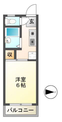 リバーヒル喜志(1K/2階)の間取り写真