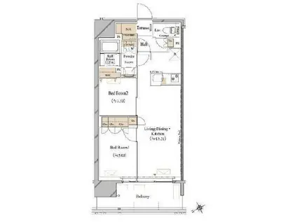 ブランシエスタ浅草蔵前(2LDK/9階)の間取り写真