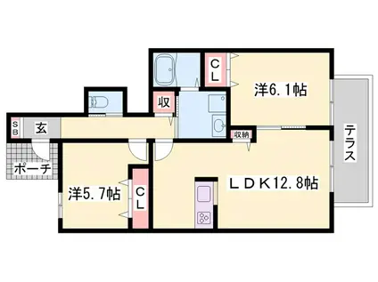 レジデンスコート加西A(2LDK/1階)の間取り写真