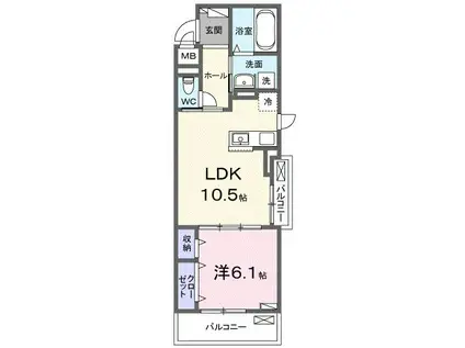 トロワ・ブランシュ・港町(1LDK/2階)の間取り写真