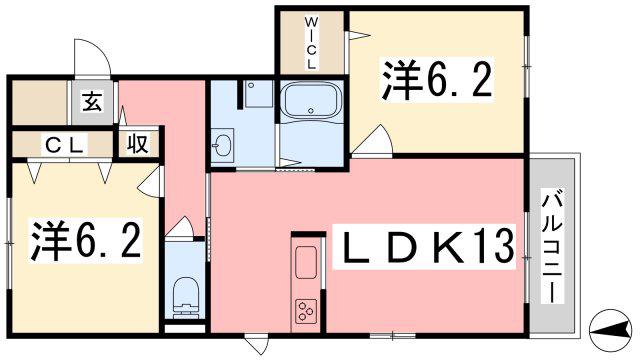 メゾンドソレイユ網干(2LDK/2階)の間取り写真