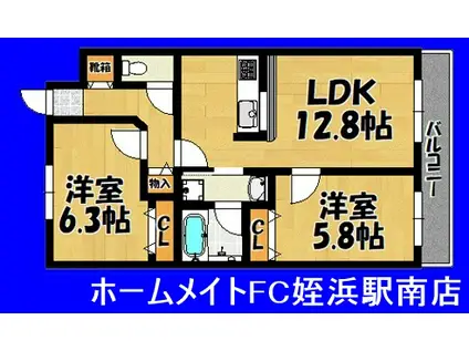 ヴェールメゾン篠原(2LDK/1階)の間取り写真