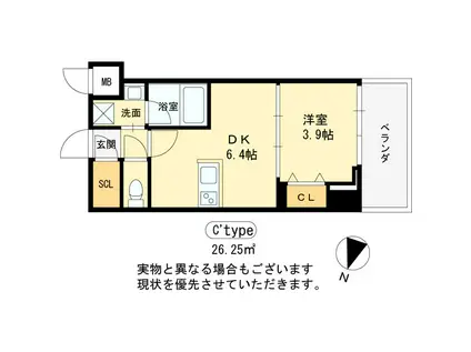 ヴィーナス今里(1DK/7階)の間取り写真