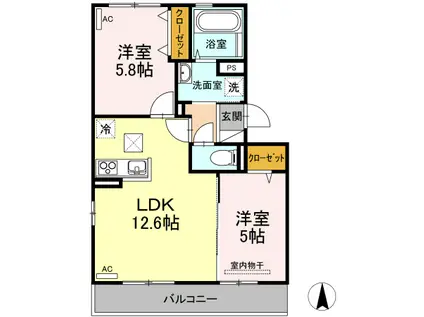 モンボヌール(2LDK/1階)の間取り写真