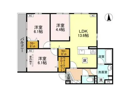 エンラージ西院(3LDK/1階)の間取り写真