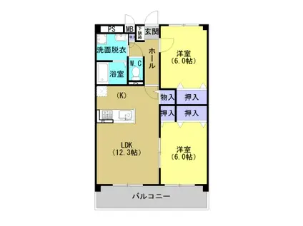 グランディールさくら(2LDK/4階)の間取り写真