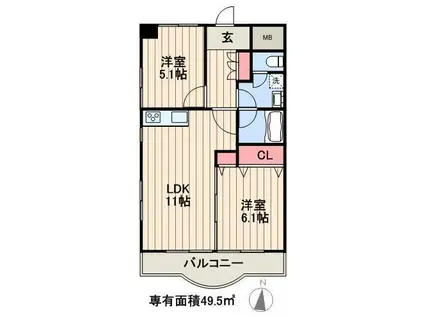 ソサエティ清澄白河(2LDK/4階)の間取り写真