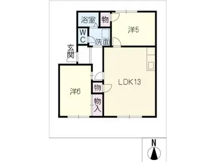 ボヌール平松 B棟(2LDK/1階)の間取り写真