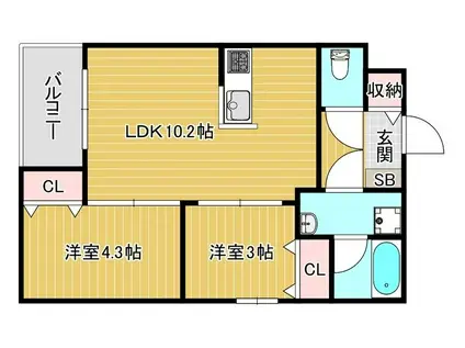 GLANZ 六ツ門(2LDK/5階)の間取り写真