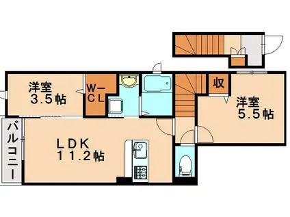 グランクリュ大野城A棟(2LDK/2階)の間取り写真