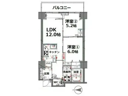 シティコート目黒(2LDK/4階)の間取り写真