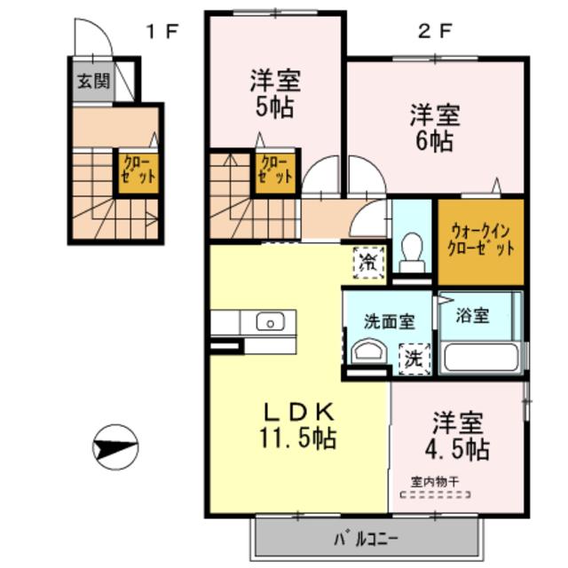 パーク フォレスト B棟(3LDK/2階)の間取り写真