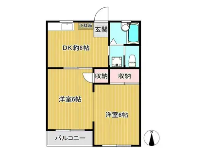 ブラウンベレー(2DK/2階)の間取り写真
