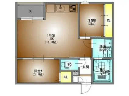 REGALESTルミナス黄金(1LDK/2階)の間取り写真