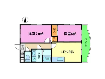 シャンドフルール(2LDK/2階)の間取り写真