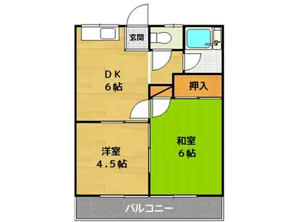 クレメントハウスC棟(2DK/1階)の間取り写真